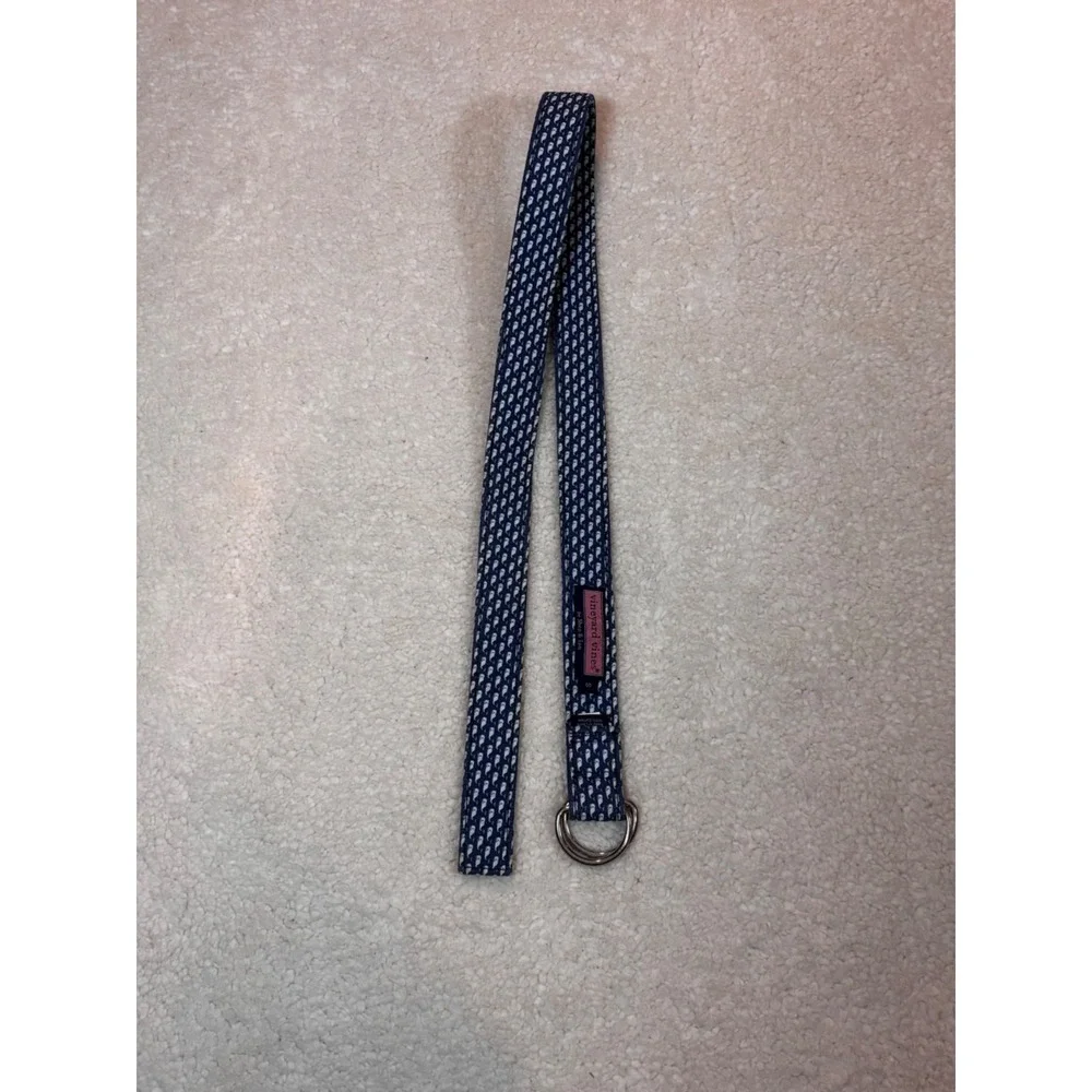Vineyard Vines D-Ring Belt Unisex Small Navy Blue White Whale Logo Cotton Preppy